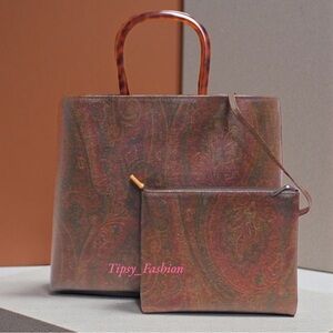 Etro Bordeaux Paisley PVC Tote Handbag With Zipper Pouch Italy
